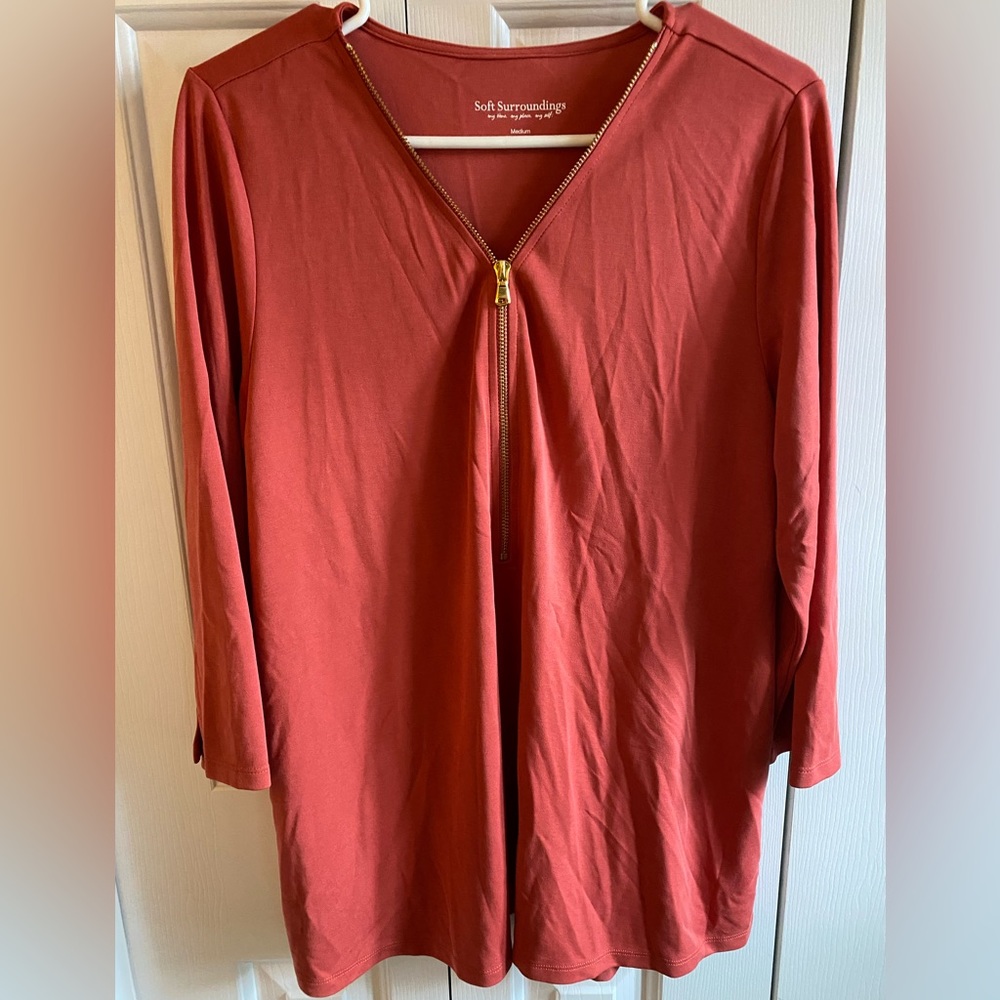 NWOT 3/4 Sleeve Orange Zip Up Top